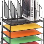 Lavatino Desk Organizers with File Sorter, 5-Tier Mesh Desk File Organizer with 5 Vertical File Holders, Multifunction Desktop Organizer, Desk Organizers and Accessories for Home Office